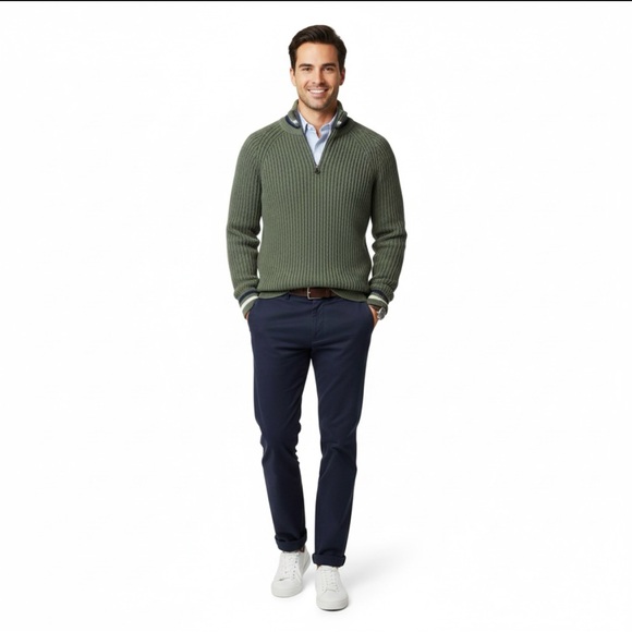 J. Crew Heritage Ribbed Cotton Half Zip Sweater Olive Green Small NWT